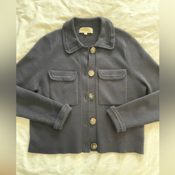 Sézane Navy Crochet Betty Cardigan Jacket - Picture 3 of 9